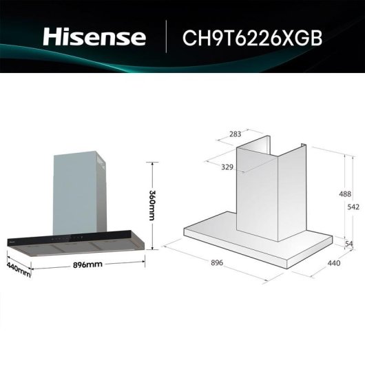Campana extractora Hisense decorativa Inverter 90cm con Boost y LED