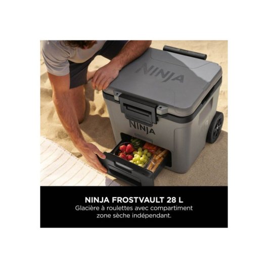 Ninja Frostvault Enfriador Con Ruedas 28 L Con Cajón Dry Zone, Aislamiento Hasta 7 Cm, Gris