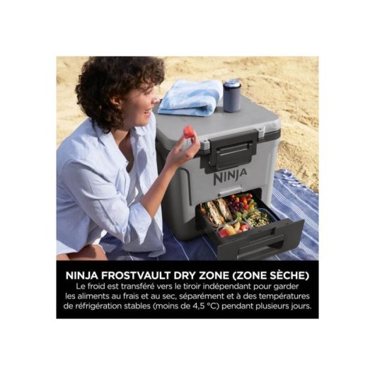 Ninja Frostvault Enfriador Con Ruedas 28 L Con Cajón Dry Zone, Aislamiento Hasta 7 Cm, Gris