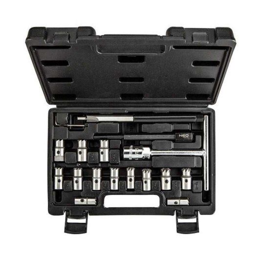 Neo Tools Kit Limpieza Inyectores Diésel 11-885, 17 Piezas, Herramientas De Acero Para Alojamiento Del Inyector, En Maletín De Plástico