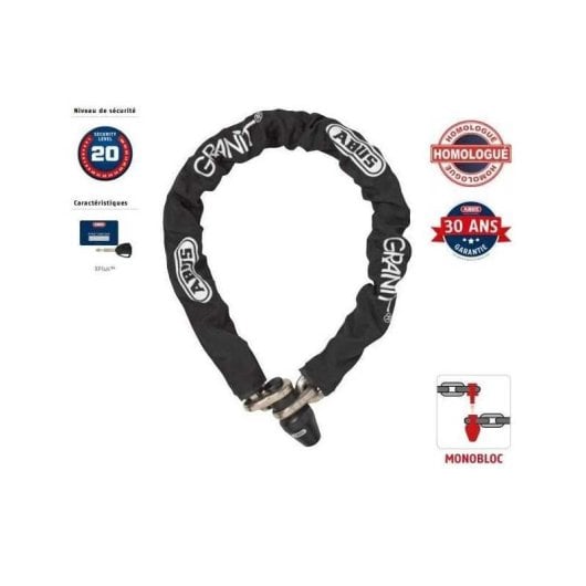 Abus Granit 1480/120 Candado De Cadena Monobloc Para Moto Con 14 Mm De Acero Templado Y Cilindro Xplus, Funda Protectora Y 2 Llaves