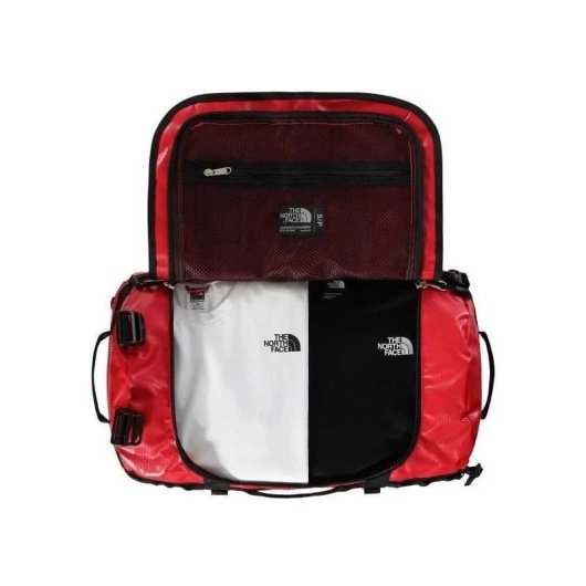 The North Face Base Camp Duffel S Red/black 50 L - Bolsa De Viaje Cilíndrica Resistente Al Agua, Asas Acolchadas Convertibles, Cierre U Y Correas De Compresión
