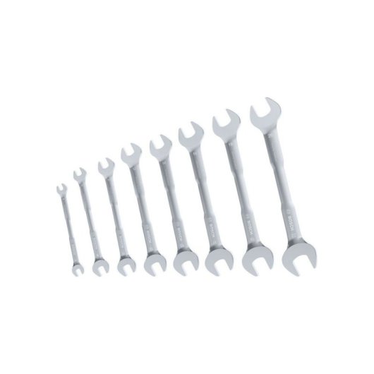 Bosch Juego 8 Llaves Dobles De Boca Fija 6-22 Mm Cromo-vanadio 1600a03hm8, Acabado Cromo Mate Resistente A La Corrosión, En Estuche
