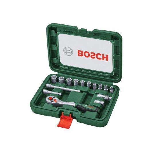 Juego De Carraca 1/4" Bosch 15 Piezas 93 Nm, Iso 3315, Mecanismo 7 Dientes, 5° Y Adaptadores Con Extensiones