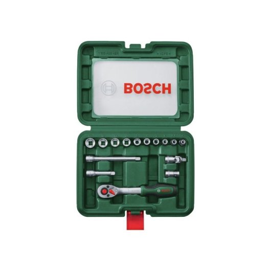 Juego De Carraca 1/4" Bosch 15 Piezas 93 Nm, Iso 3315, Mecanismo 7 Dientes, 5° Y Adaptadores Con Extensiones