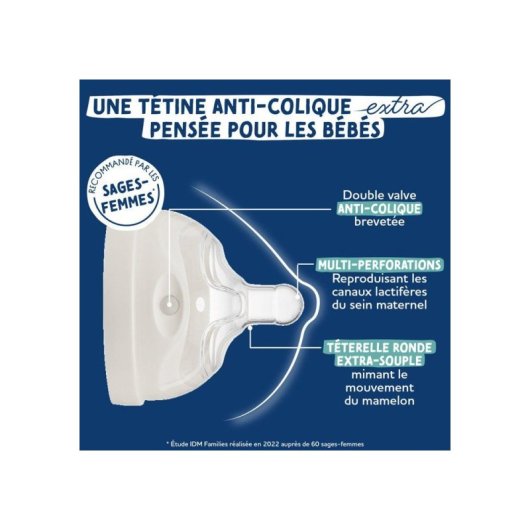 Biberon Anti-coliques Dodie 270 Ml Bleu Avec Tétine Multi-perforée, Débit 2, +3 Mois