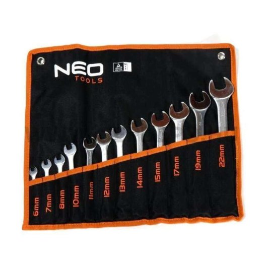 Neo Tools Set De Llaves Combinadas 12 Piezas 6-22 Mm Acero Cromo-vanadio Din 3113, Resistentes A La Corrosión Y Al Desgaste, En Maletín/case