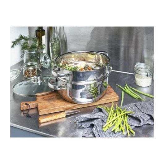Cestello per cottura a vapore Baumalu 24 cm Acciaio Inox 2 Pezzi con Coperchio in Vetro
