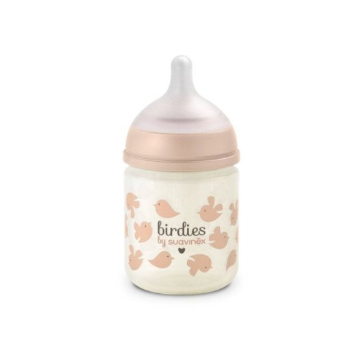 Biberon En Verre Suavinex Birdies 120 Ml Rose Avec Tétine Sx Pro Xs Extra-lente