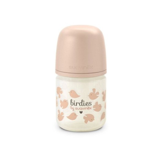 Biberon En Verre Suavinex Birdies 120 Ml Rose Avec Tétine Sx Pro Xs Extra-lente