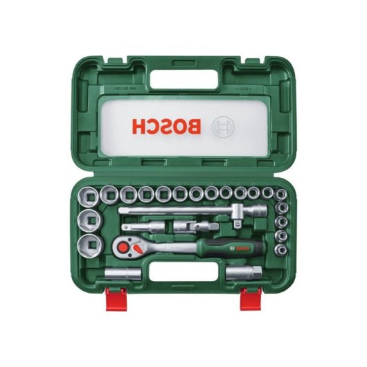 Juego Carraca 1/2" Bosch 26 Piezas 1600a039j7 Con Vasos, Extensiones Y Juntas. Mecanismo 72 Dientes, Ángulo 5°, Hasta 768 Nm, Compatible Iso 3315 E Iso 1174
