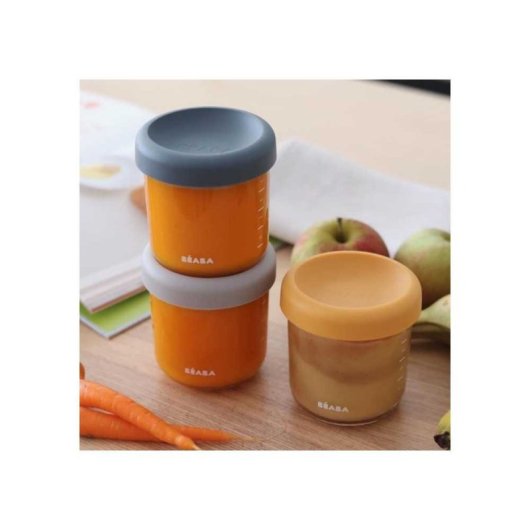 Beaba Sunrise Color Mix Tarros De Vidrio Para Comida Infantil, Pack De 4 X 250 Ml, Tapa Hermética Suave, Graduados Ml/oz, Apilables, Aptos Para Congelar Y Esterilizar