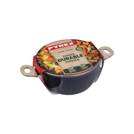 Pyrex Cook & Care Cacerola Profunda De 24 Cm Y 4,1 L Con Tapa De Cristal, Antiadherente Cerámico Sin Pfas E Inducción