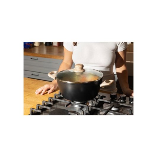 Pyrex Cook & Care Cacerola Profunda De 24 Cm Y 4,1 L Con Tapa De Cristal, Antiadherente Cerámico Sin Pfas E Inducción
