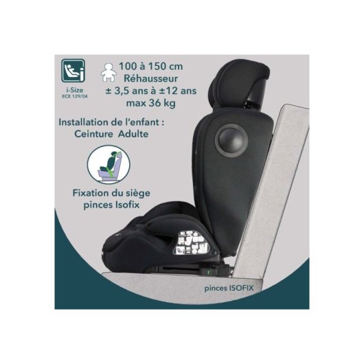 Siège Auto Enfant Bambisol Ay575n I-size Isofix Noir, 76 À 150 Cm, Harnais 5 Points, Top Tether, Tête Réglable