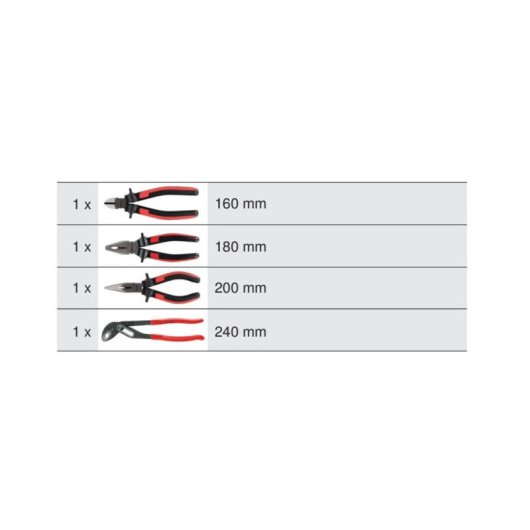 Jeu De Pinces Ks Tools Ergotorque 4 Pièces, Acier Spécial, Finition Chrome Mat, Poignées Bi-matière Rouge Et Noire
