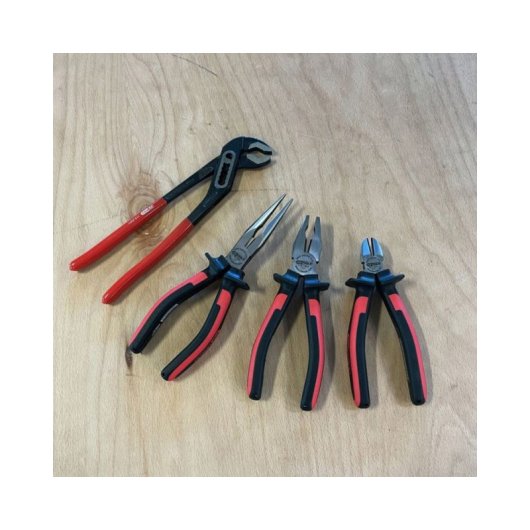 Jeu De Pinces Ks Tools Ergotorque 4 Pièces, Acier Spécial, Finition Chrome Mat, Poignées Bi-matière Rouge Et Noire