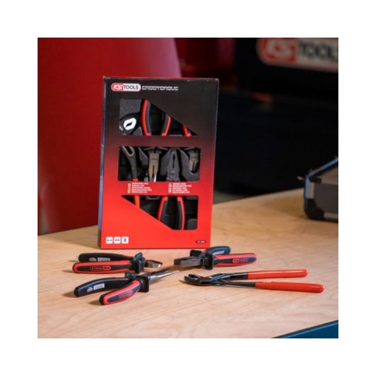 Jeu De Pinces Ks Tools Ergotorque 4 Pièces, Acier Spécial, Finition Chrome Mat, Poignées Bi-matière Rouge Et Noire