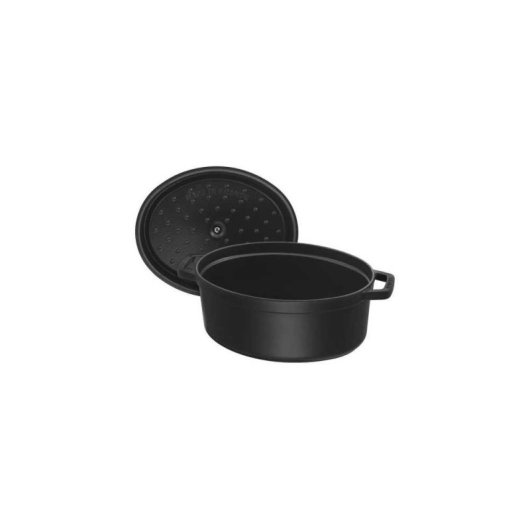 Cocotte De Hierro Fundido Oval Staub 33 Cm, 6,7 L Negra, Esmalte Interior, Compatible Con Inducción Y Horno, Tapa Con Relieve Para Condensación