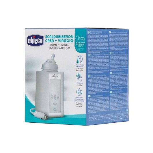 Chicco Calienta Biberones Digital Home & Travel Portátil Con Enchufe De Coche, 4 Minutos, 3 Programas, Función Mantener Caliente Y Apagado Automático