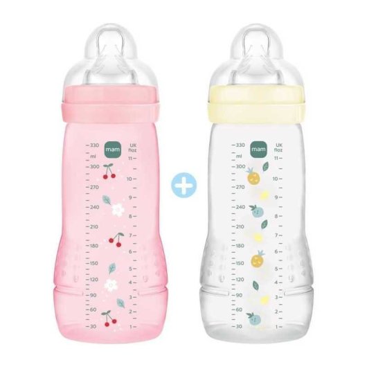 Mam Easy Active Pack 2 Biberones 330 Ml Tetina Ultra Suave Etapa 2 +6 Meses Berry Y Pearl