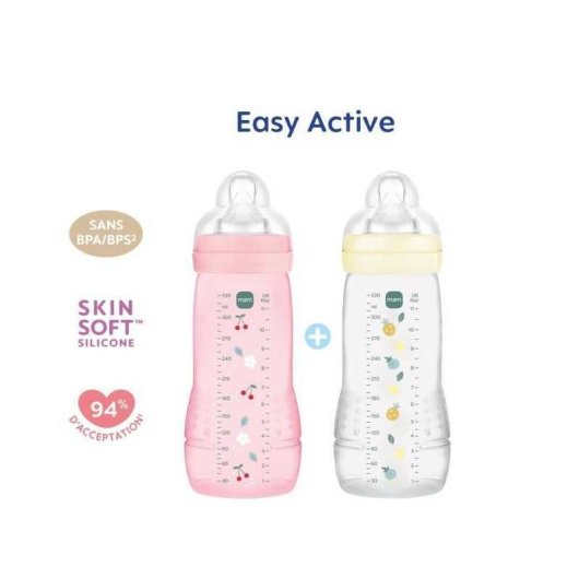 Mam Easy Active Pack 2 Biberones 330 Ml Tetina Ultra Suave Etapa 2 +6 Meses Berry Y Pearl
