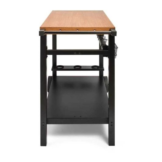 Carro Para Plancha Livoo Gs131 Negro Y Madera Con Mesa 85 X 50 Cm, Estructura Metálica, Portabotellas, Ganchos Y 2 Ruedas Para 2, 3 O 4 Quemadores