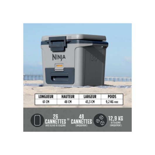 Shark Ninja Frostvault 28l Nevera Rígida Con Ruedas Gris, Refrigeración Pasiva Y Compartimento Dry Zone, Tapa Con Cierre Bloqueable Hermético