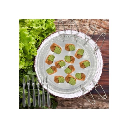 Fackelmann Conjunto Especial Para Escargots: 30 Bandejas De Aluminio Desechables (12 Cavidades), 6 Tenacillas/fork Y Pinzas De Acero Inoxidable, Para Cocinar Y Servir Al Horno