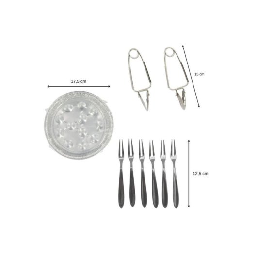 Fackelmann Conjunto Especial Para Escargots: 30 Bandejas De Aluminio Desechables (12 Cavidades), 6 Tenacillas/fork Y Pinzas De Acero Inoxidable, Para Cocinar Y Servir Al Horno