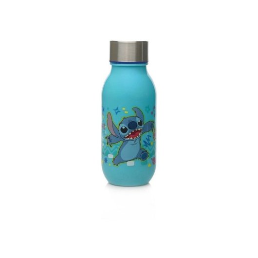Thermobaby Lilo & Stitch Botella De Agua Térmica Infantil 430 Ml Azul Sin Bpa, Doble Pared, Tapa Hermética De Rosca, Asa Ergonómica