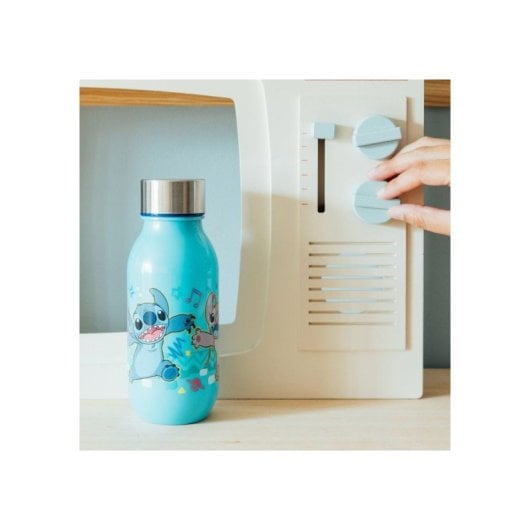 Thermobaby Lilo & Stitch Botella De Agua Térmica Infantil 430 Ml Azul Sin Bpa, Doble Pared, Tapa Hermética De Rosca, Asa Ergonómica