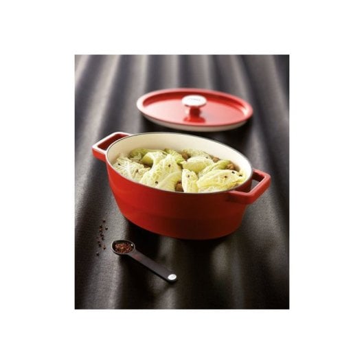 Cocotte Ovalada Pyrex Slow Cook Roja De 29 Cm Y 3,8 L, Hierro Fundido Esmaltado