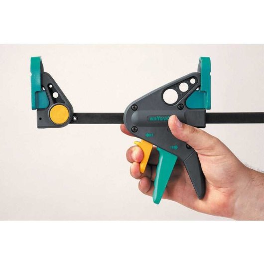 Wolfcraft Ehz Pro Abrazadera/esparcidor De Una Mano 65 Mm De Proyección, Fuerza Hasta 90 Kg, Apertura Hasta 150 Mm, Carril Ranurado