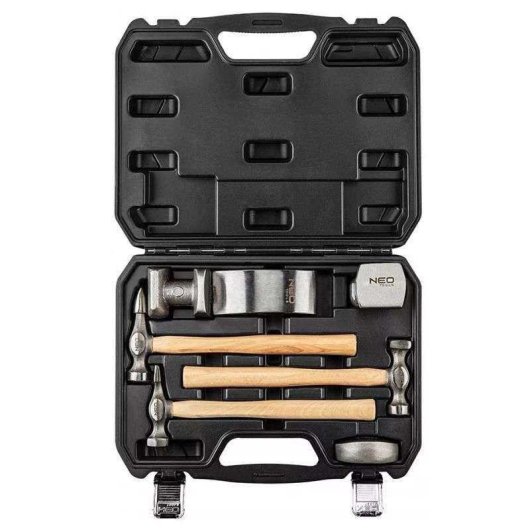 Juego De Martillos De Reparación De Carrocería Neo Tools Top-11-640, 7 Piezas, Martillos Con Mango De Madera Y Discos De Perfilado Para Chapa