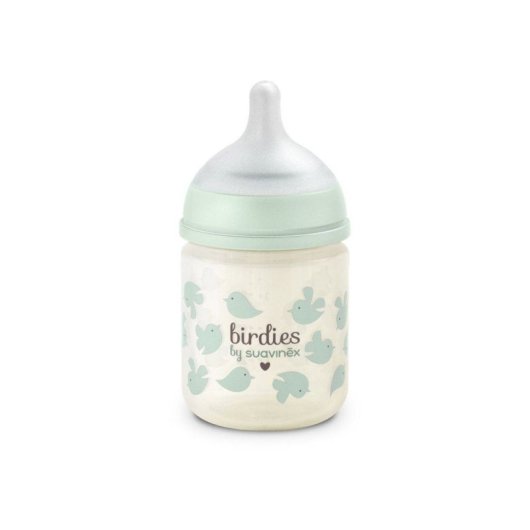 Biberon En Verre Suavinex Birdies 120 Ml Vert Avec Tétine Physiologique Sx Pro Xs, Débit Extra-lent