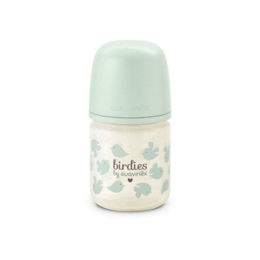 Biberon En Verre Suavinex Birdies 120 Ml Vert Avec Tétine Physiologique Sx Pro Xs, Débit Extra-lent