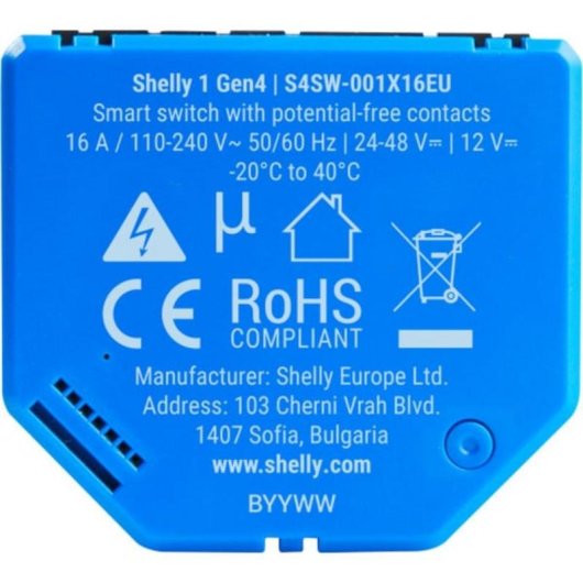 WLAN-Relais Shelly 1 Gen4 Zigbee Bluetooth Lichtsteuerung Einbau