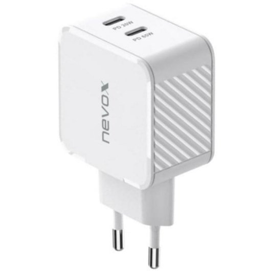 Cargador Nevox GaN 65W Dual USB-C PD QC3.0 Blanco