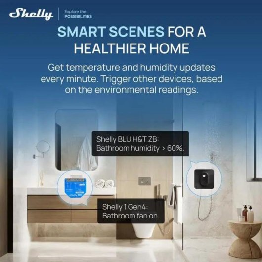 Sensore di Temperatura e Umidità Shelly BLU HT ZB Bluetooth Zigbee IP54