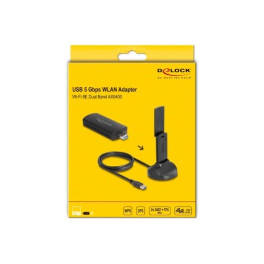 Adaptador DeLOCK USB WLAN Wi-Fi 6E AX5400 2402+574 Mbps