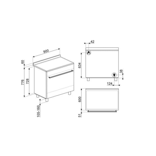 Cuisinière Smeg Concert CX90GM Acier Inoxidable 5 Zones Gaz