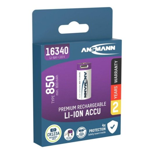 Batería recargable Ansmann 16340 Ion de litio 850 mAh con carga Micro-USB