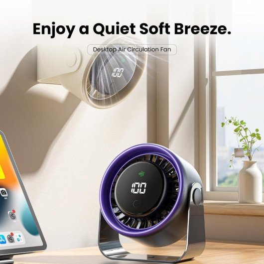 Ventilador de Sobremesa Vention PBJH0 10W 3 Velocidades Batería 3000mAh USB Tipo C Display Digital