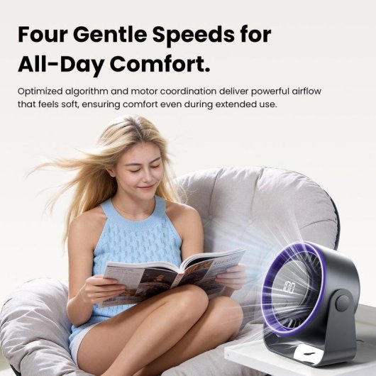 Ventilador de Sobremesa Vention PBJH0 10W 3 Velocidades Batería 3000mAh USB Tipo C Display Digital