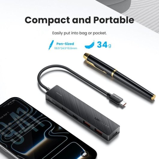 Hub Vention 5 ports USB 3.2 Gen 2 10 Gbps modèle CKD avec PD 100 W