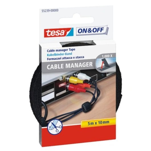 Organizador de cabos tesa On & Off 10 mm x 5 m Preto