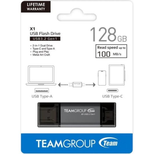 Unidad flash USB Team Group X1 128 GB USB Type-A y Type-C 3.2 Gen1