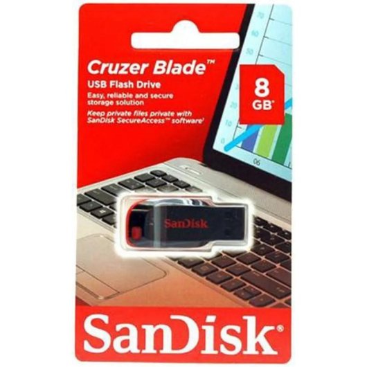 USB-Stick SanDisk Cruzer Blade 8GB USB 2.0 ohne Kappe schwarz und rot