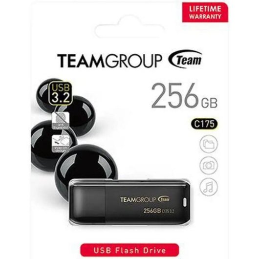 Unità flash USB Team Group C175 256GB USB 3.2 Gen 1 nera design unibody